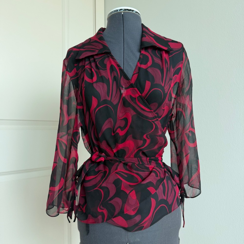 Vintage‎ Y2K Parameter Allover Print Wrap Top Size Large